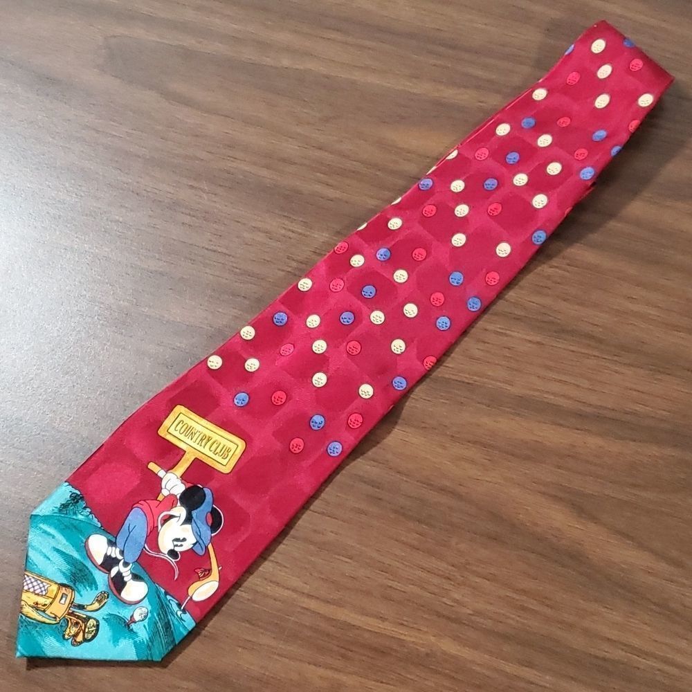 Mickey & Co. Atlas Design Golf Disney‎ Mickey Mouse Country Club Silk Tie
